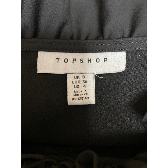 Topshop Women's Black Ruffle Ruched Front Sheer Long Puff Sleeve Blouse Top Sz 4 - Picture 4 of 5